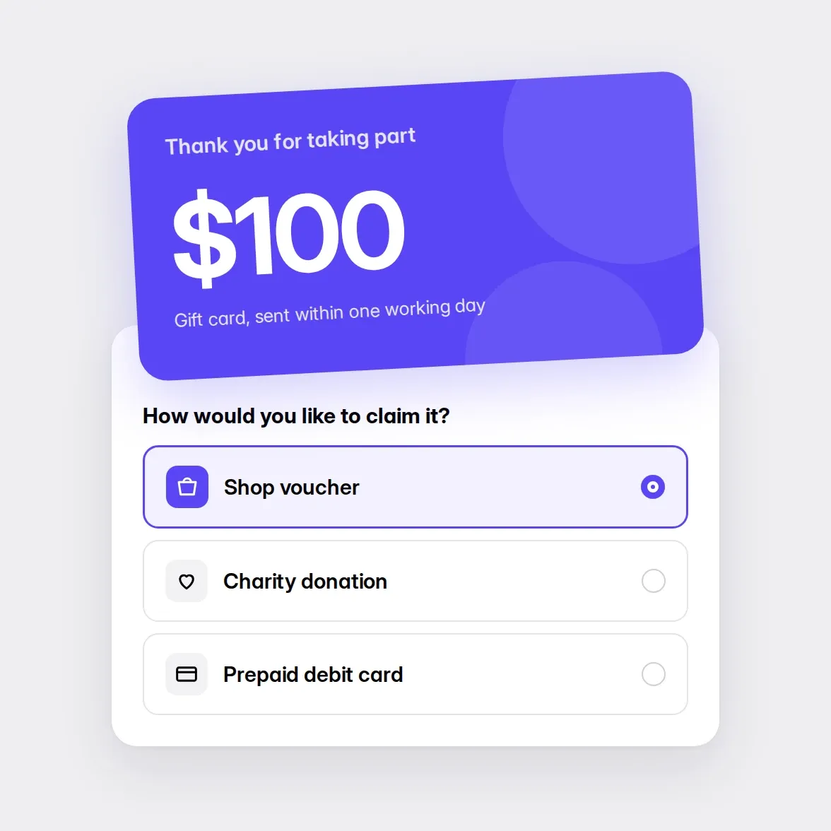 Receive a thank-you gift card 