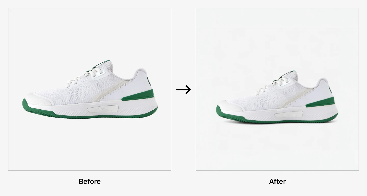 Side-by-side comparison of a sneaker before and after cleaning, showing a noticeable improvement in whiteness and vibrancy.
