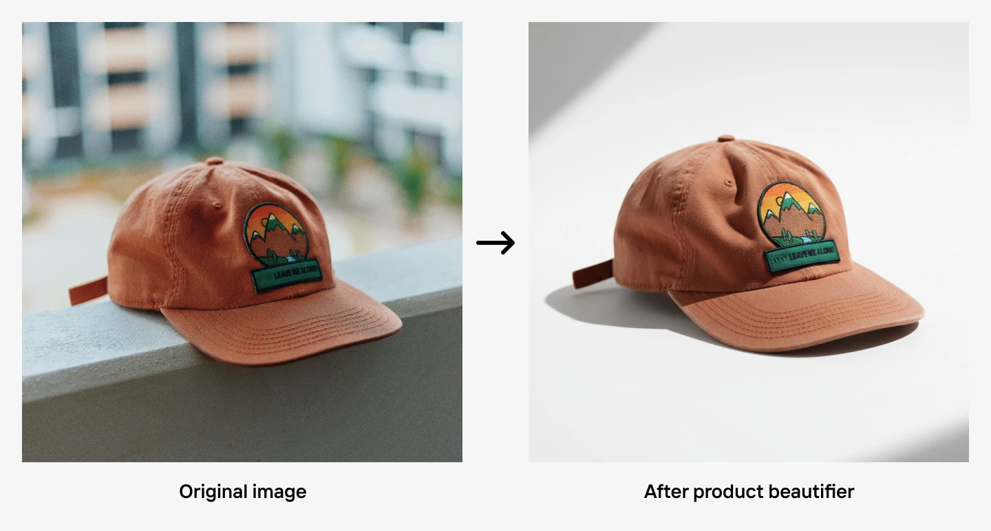 Orange cap shown first in natural photo, then refined with cleaner lighting and background.