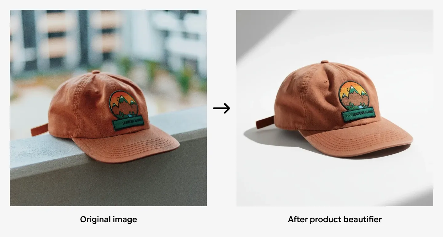 Orange cap shown first in natural photo, then refined with cleaner lighting and background.