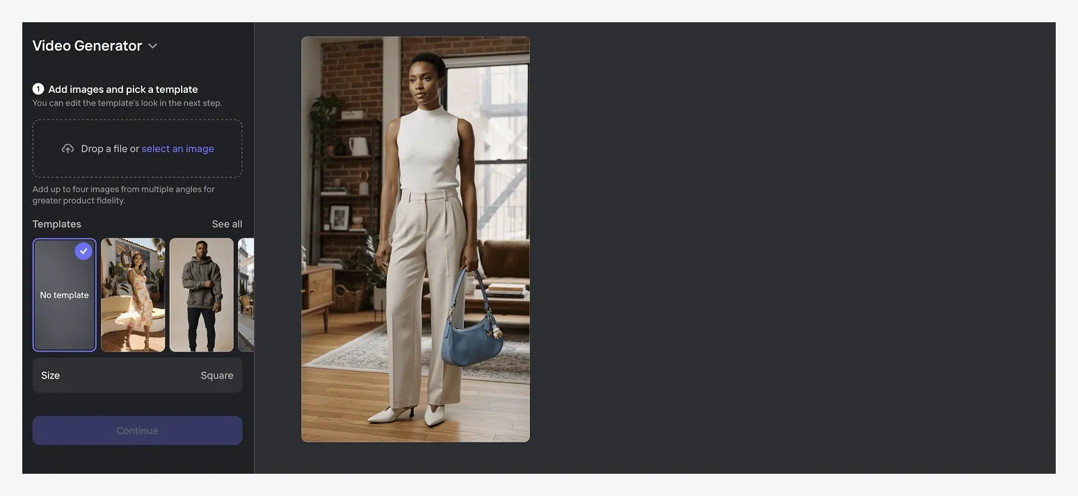 A screenshot of Photoroom's AI Video Generator tool