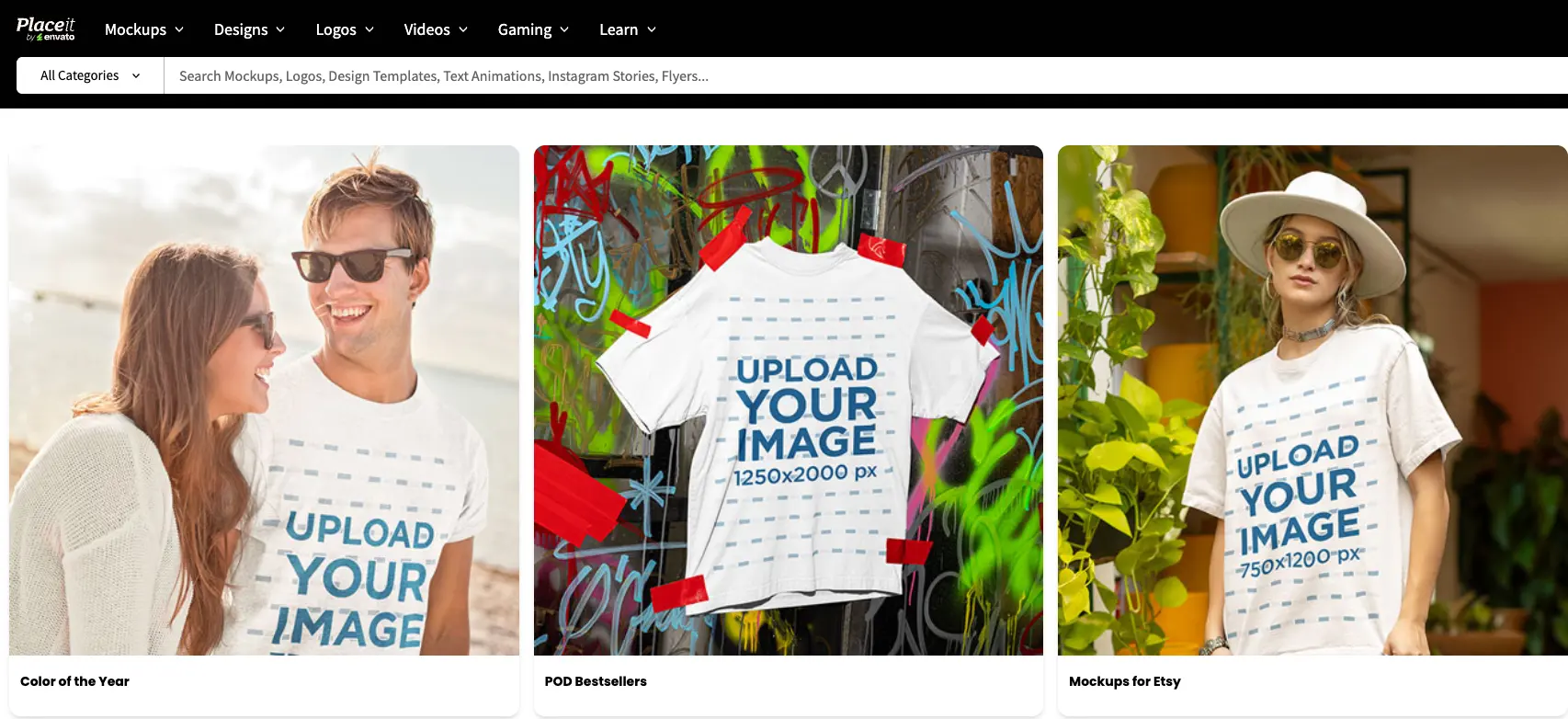 Three customizable t-shirt designs displayed: a couple in sunglasses, a graffiti background, and a woman with a hat and sunglasses.