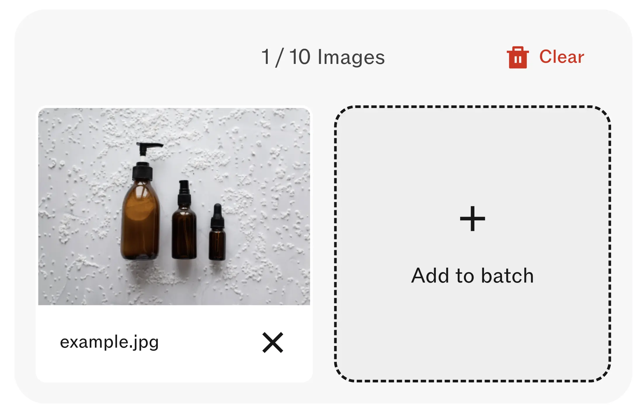 Clipdrop upload screen with a drop zone for up to 10 files.