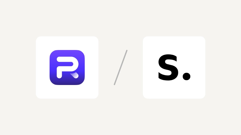 Two app icons side by side: "R" on a purple background and "Ps" on a blue background, separated by a diagonal line.