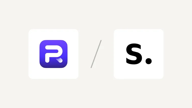 Two app icons side by side: "R" on a purple background and "Ps" on a blue background, separated by a diagonal line.